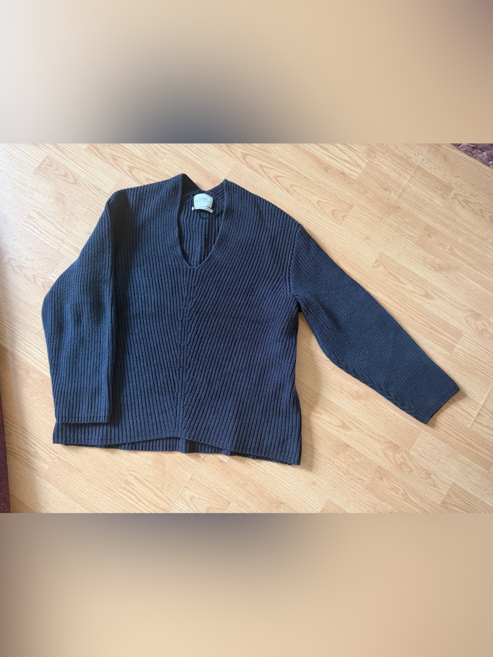 Urban Outfitters Dark Navy Ribbed V-Neck Crew Sweater